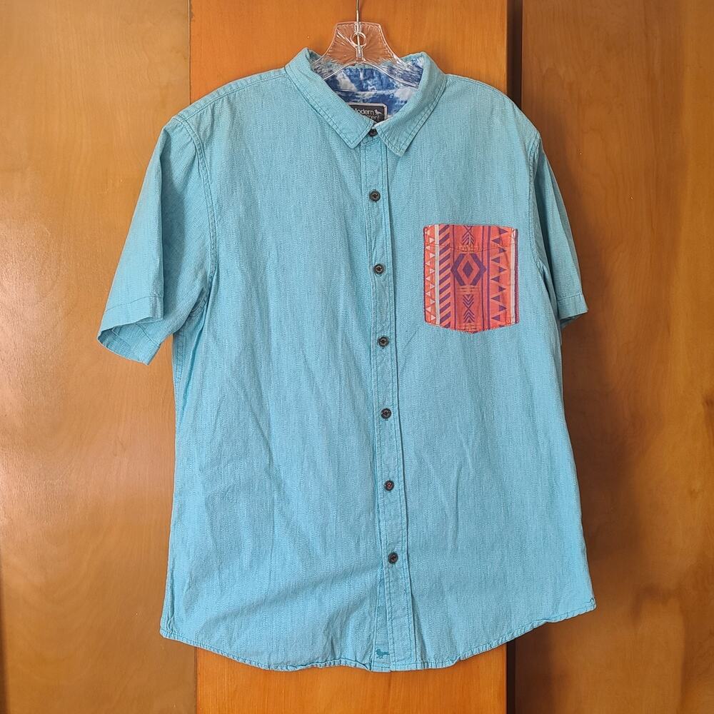 Mens Modern Amusement SS Button-down Shirt Large Textured Aztec Pocket